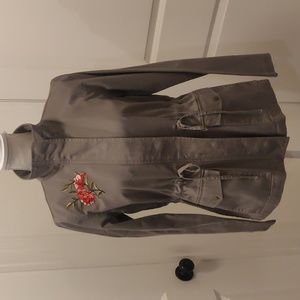 Loft Military Utility Jacket Olive Green Fall Embroidered Floral drawingCotton S